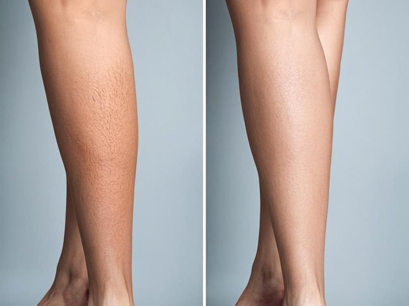 Before and after IPL treatment results on legs showing significant hair reduction